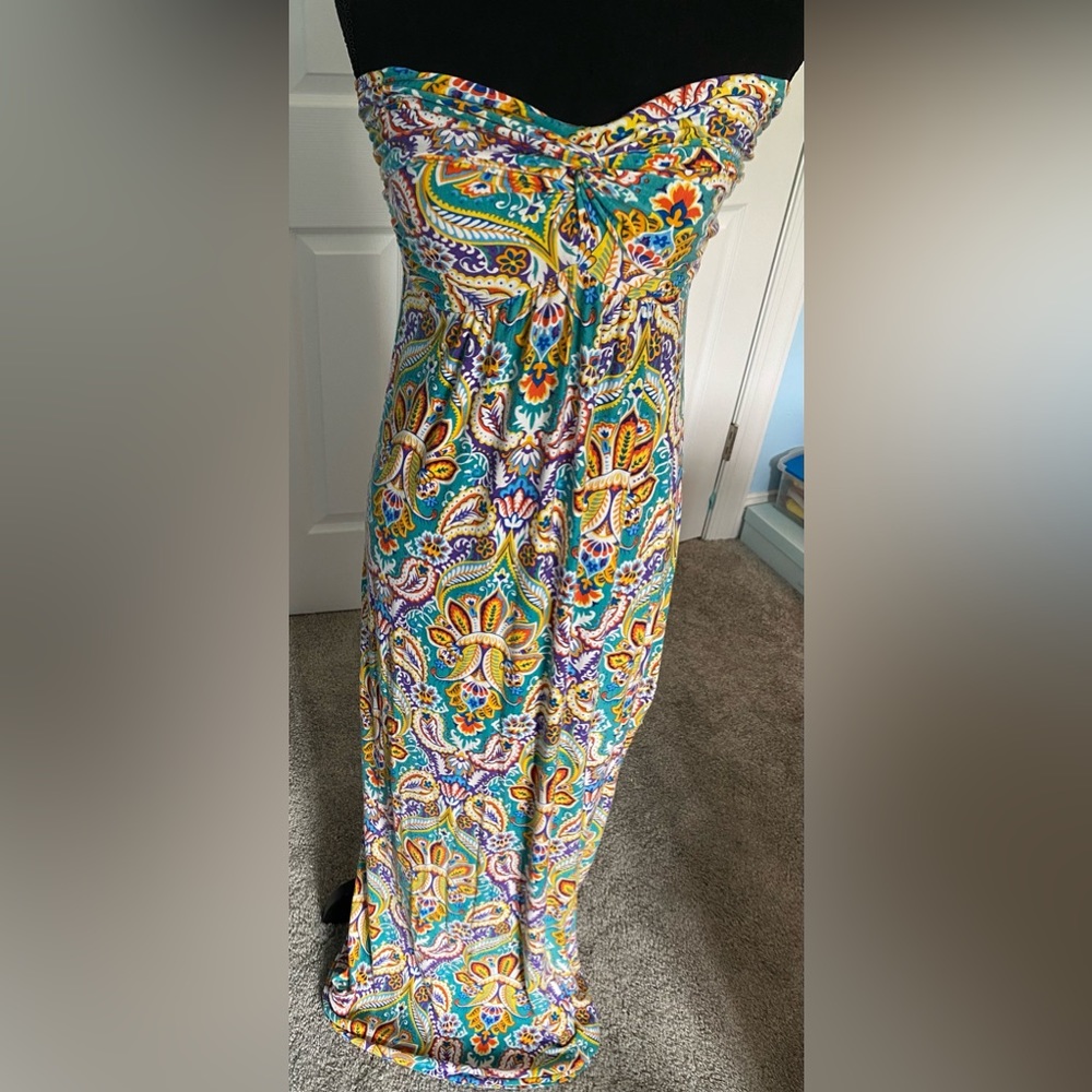 Strapless Multi-Color Paisley Printed Maxi Dress